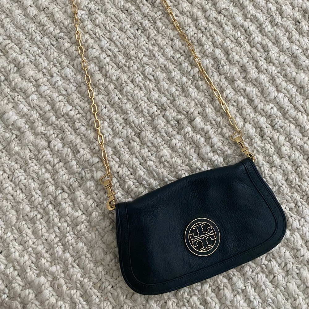 Tory Burch Amanda Pebbled Black Leather Clutch